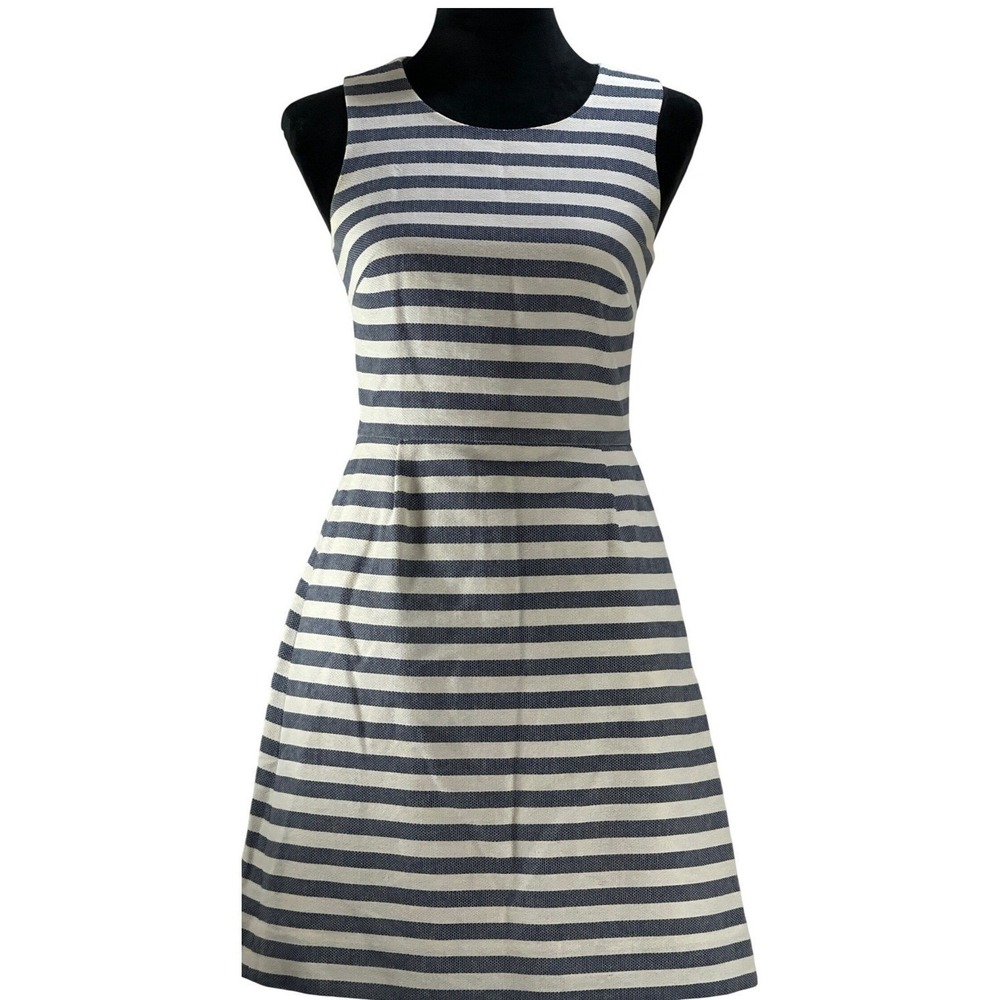 J.Crew Womens SZ 0 Striped Cotton Shift Dress Navy White Nautical Preppy